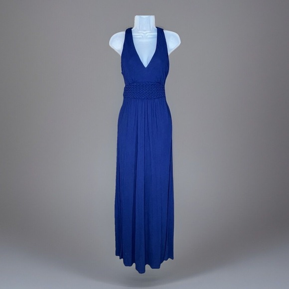 Maeve Anthropologie Dress 2 Navy Maxi Braided Waist Halter Pockets Boho‎ Coastal - Picture 1 of 16